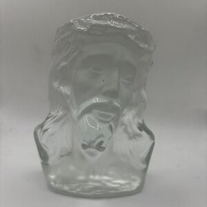 Vintage Viking Art Glass Jesus Bust Frosted & Clear Figure Heavy with Maker Tag